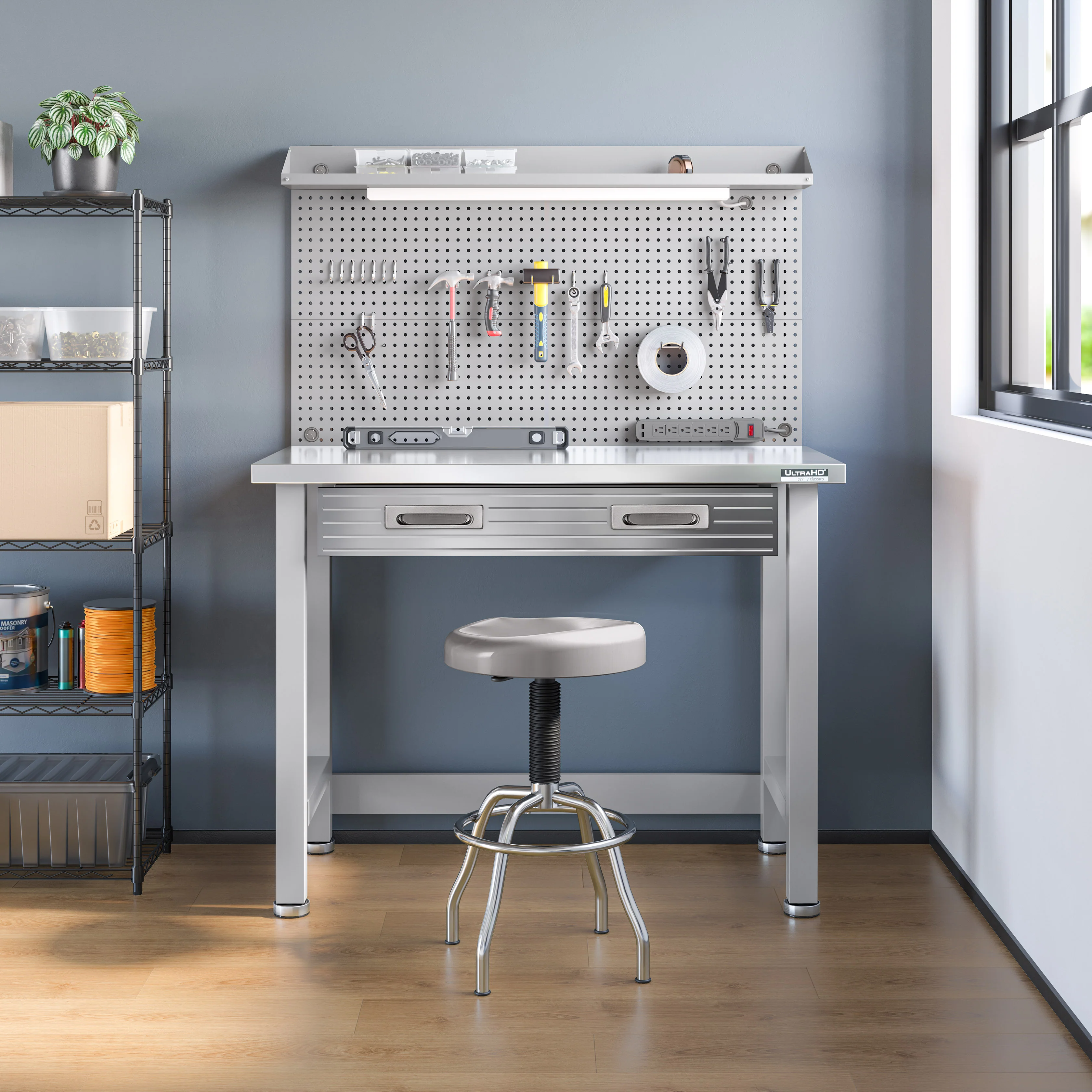 UltraHD® Lighted Workcenter w/ Stainless Steel Top and Pegboard, Granite - Image 15