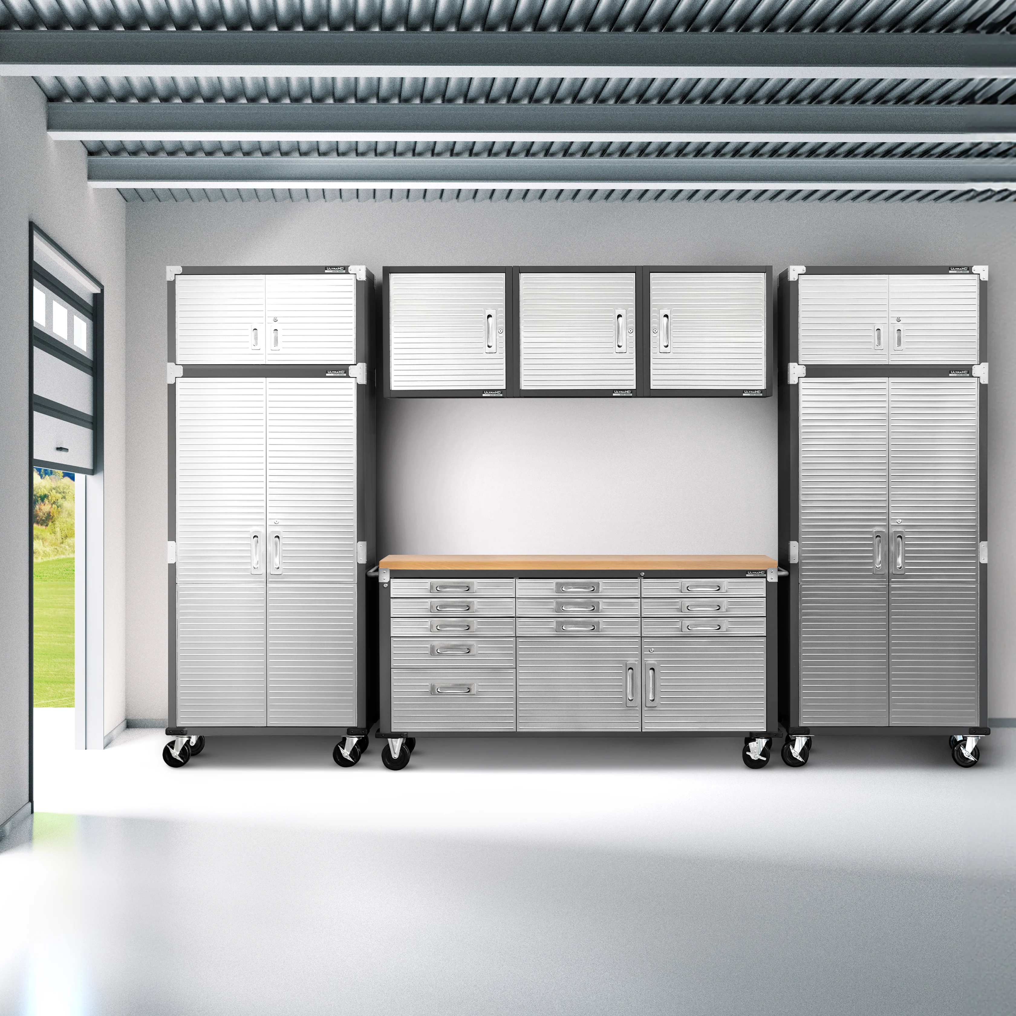 UltraHD® 8-Piece Storage Cabinet System with Rolling Workbench - Image 2