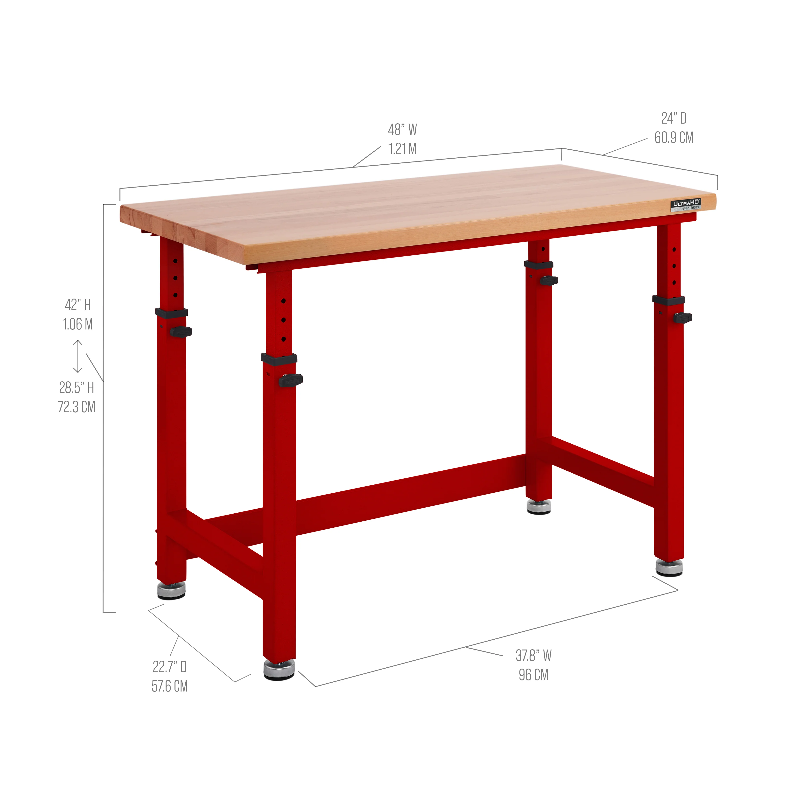 UltraHD® Height Adjustable Workbench, Red - Image 4