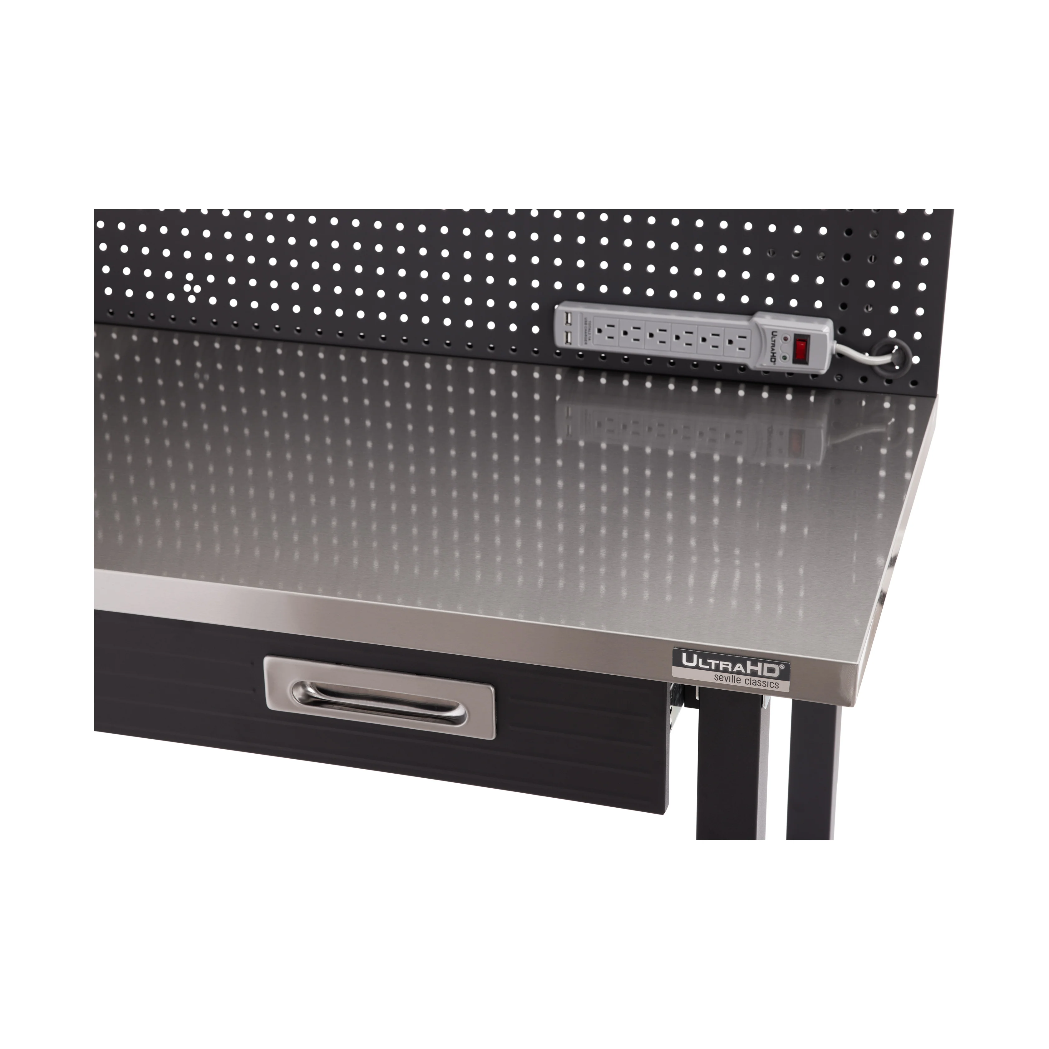 UltraHD® Lighted Workcenter w/ Stainless Steel Top and Pegboard, Graphite - Image 4