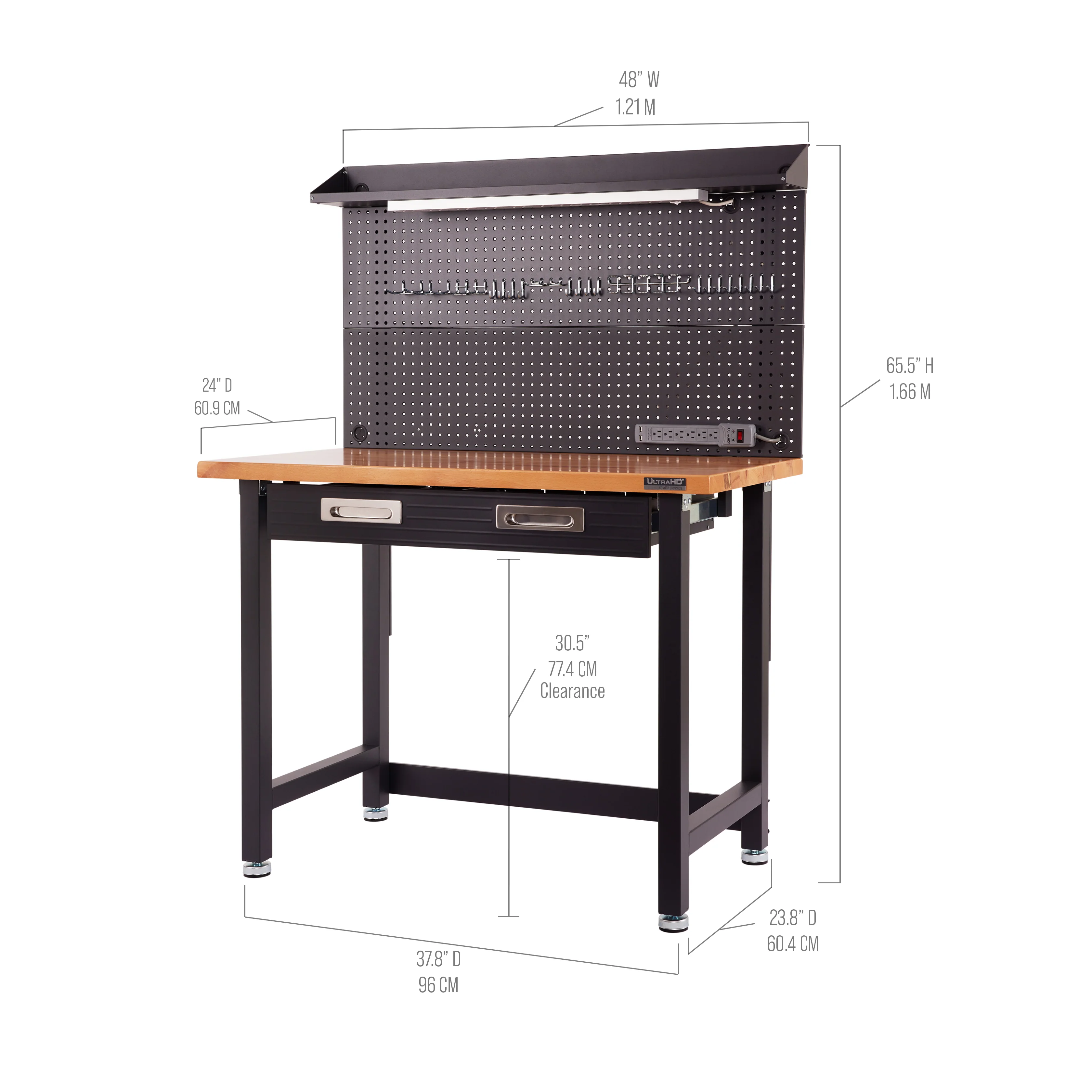 UltraHD® Lighted Workcenter w/ Wood Top and Pegboard, Graphite - Image 3