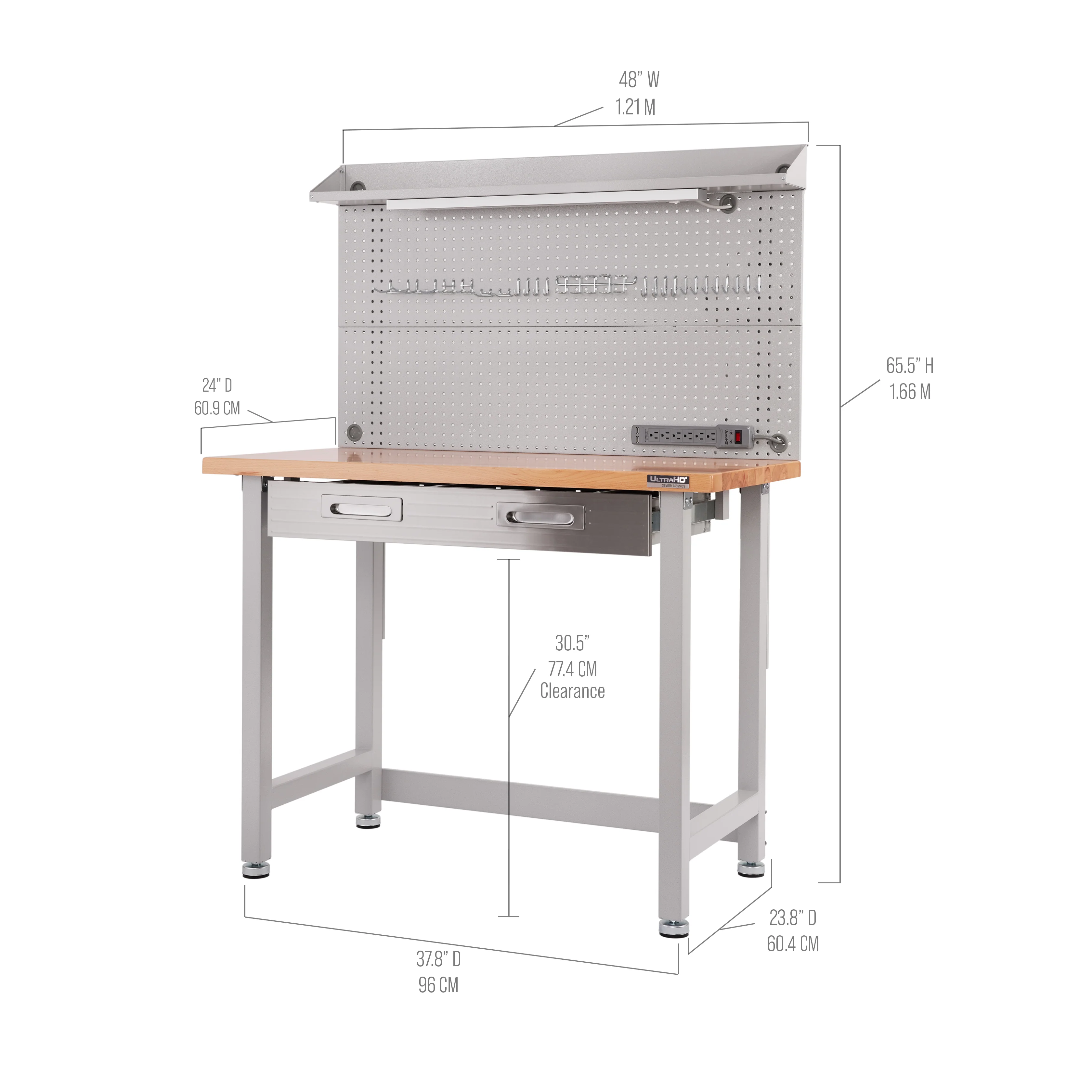 UltraHD® Lighted Workcenter w/ Wood Top and Pegboard, Granite - Image 3