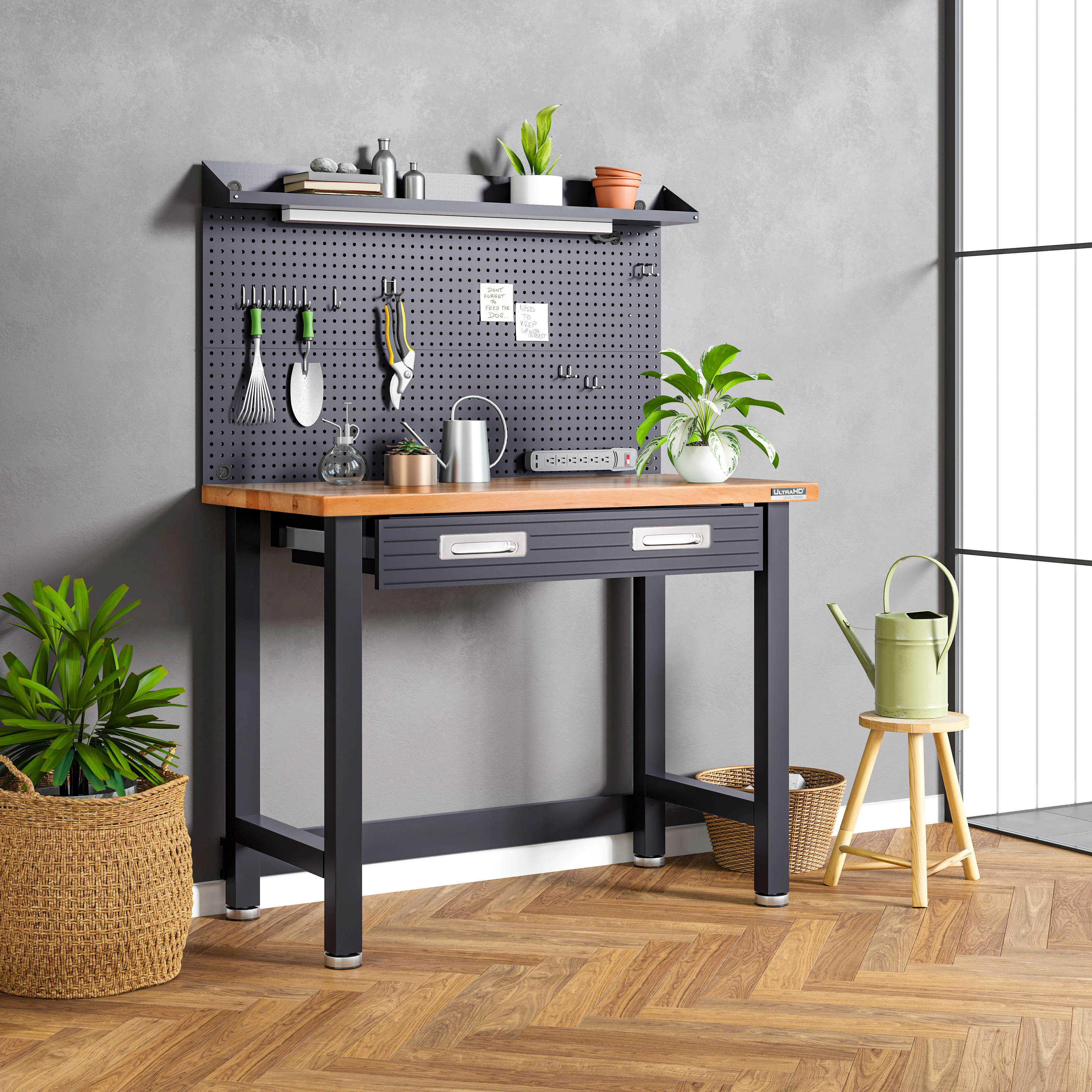 UltraHD® Lighted Workcenter w/ Wood Top and Pegboard, Graphite - Image 9
