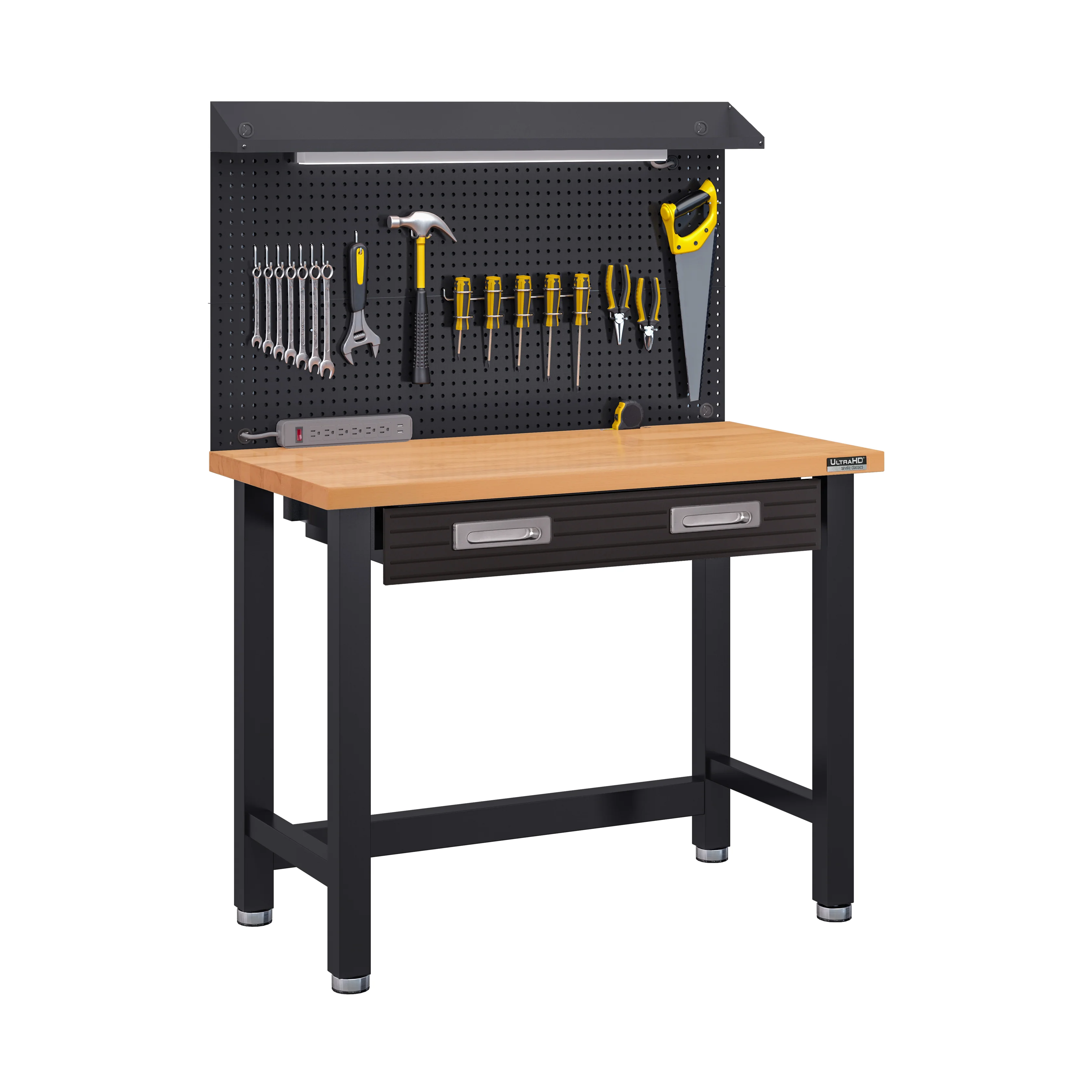UltraHD® Lighted Workcenter w/ Wood Top and Pegboard, Graphite - Image 16