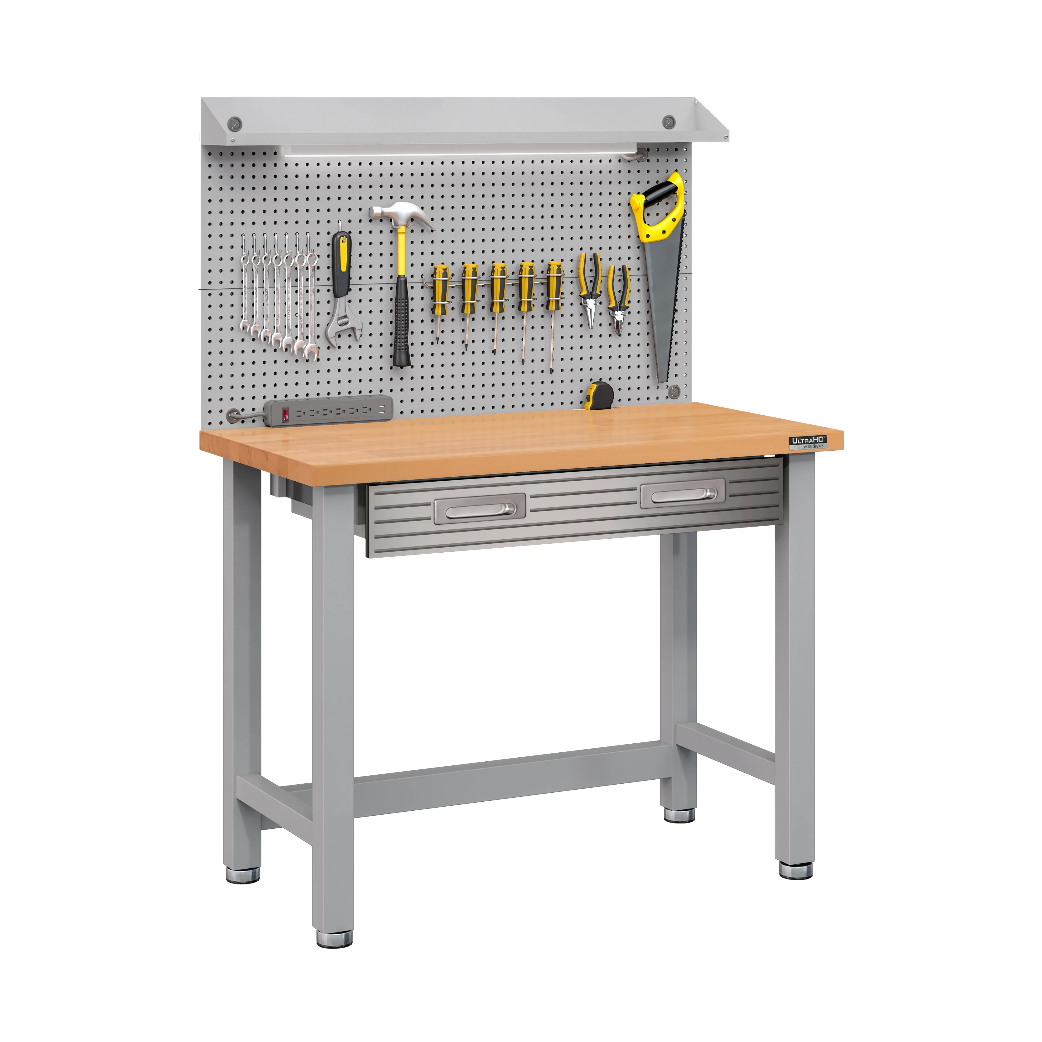 UltraHD® Lighted Workcenter w/ Wood Top and Pegboard, Granite - Image 14