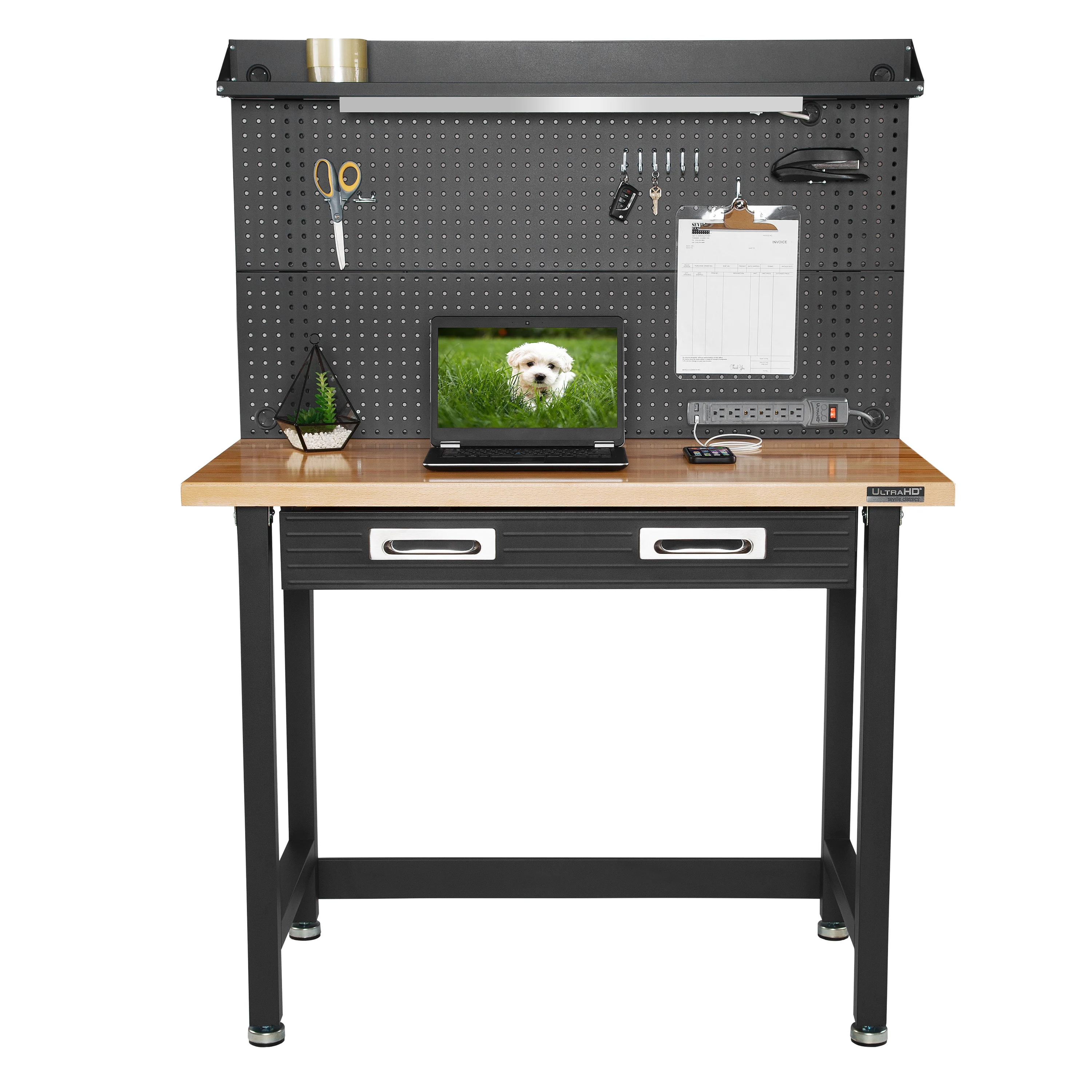 UltraHD® Lighted Workcenter w/ Wood Top and Pegboard - Image 9