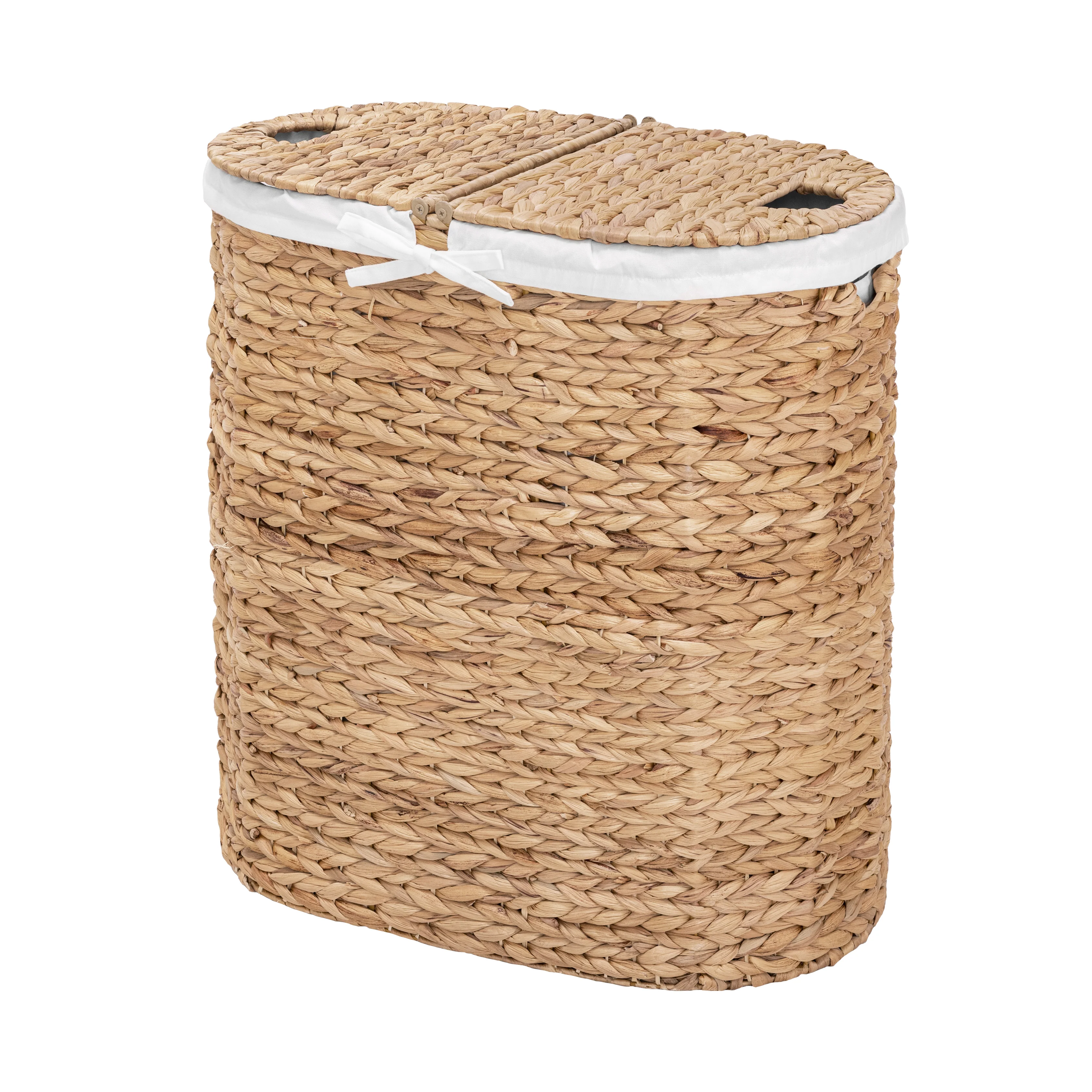 Natural Water Hyacinth Handwoven Lidded Oval Double Laundry Hamper - Image 10