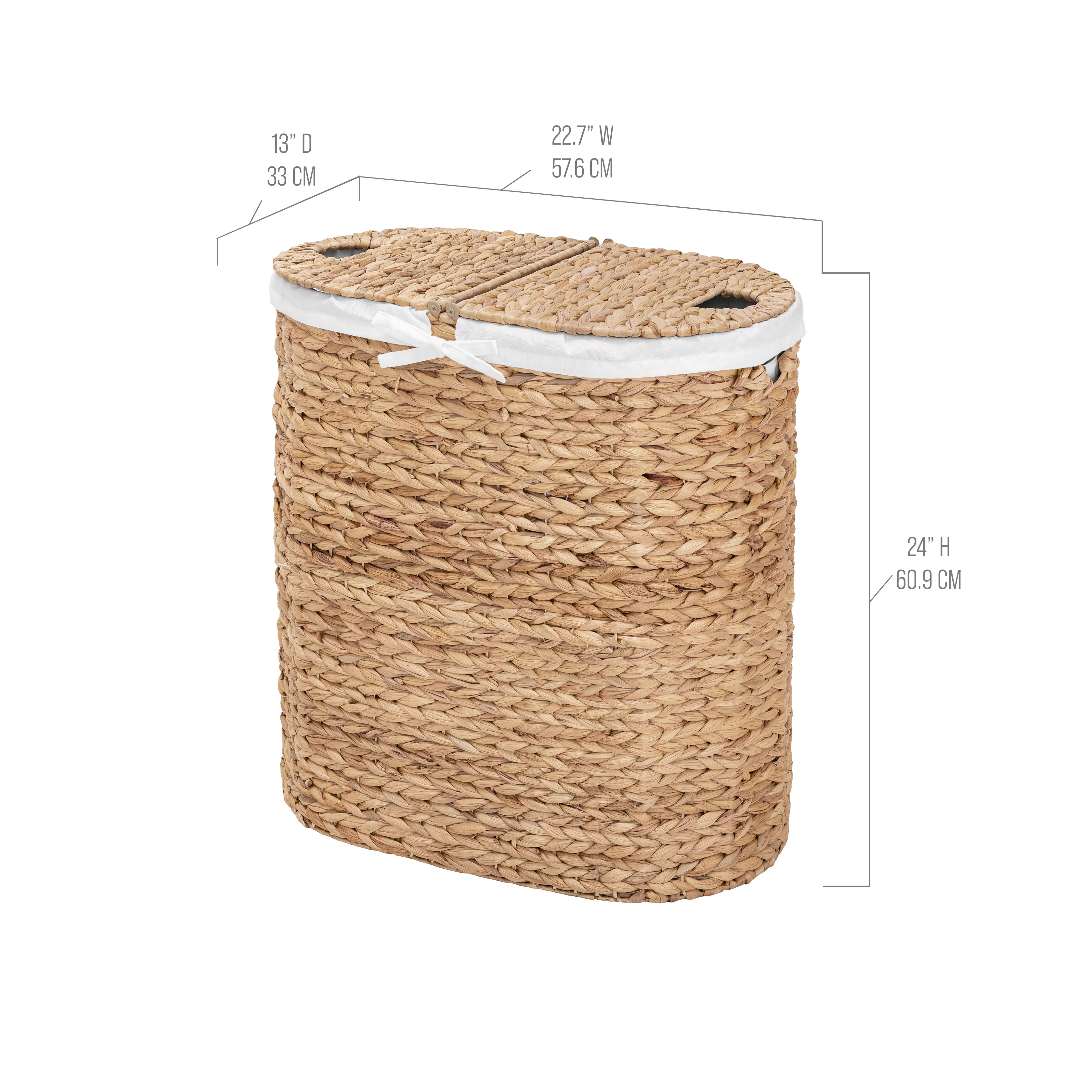 Natural Water Hyacinth Handwoven Lidded Oval Double Laundry Hamper - Image 4