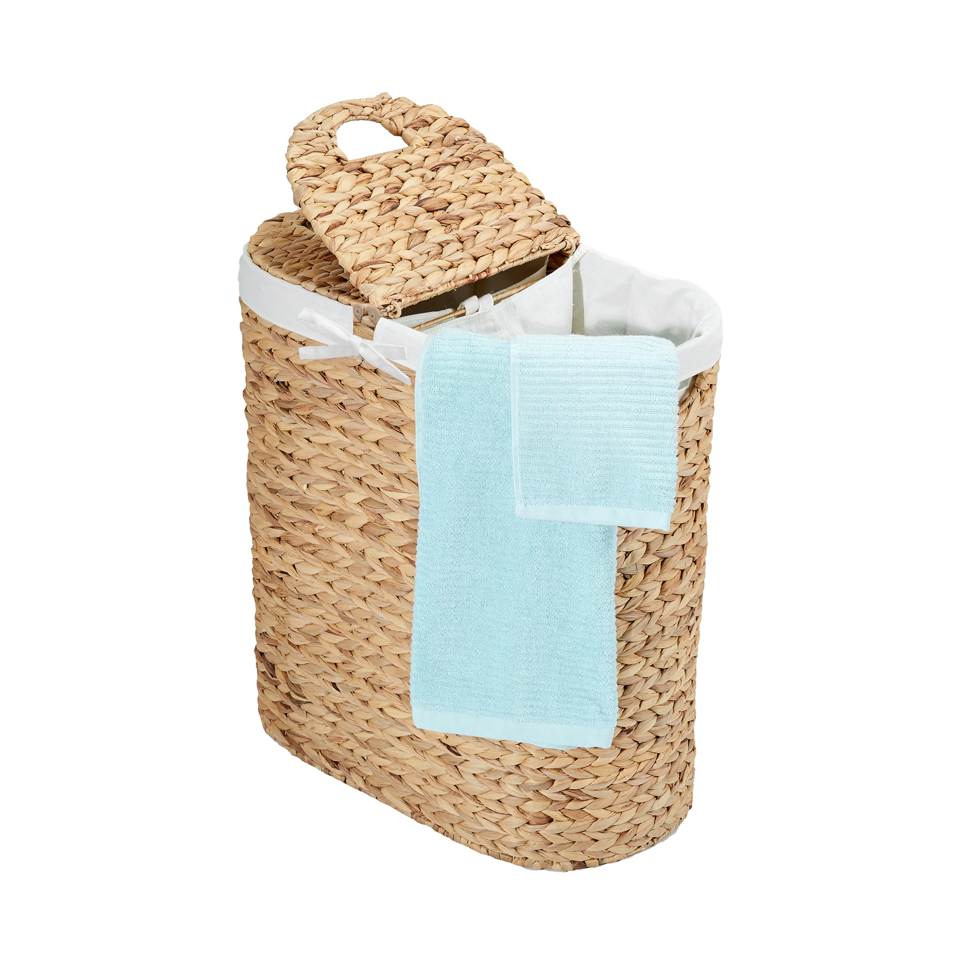 Natural Water Hyacinth Handwoven Lidded Oval Double Laundry Hamper - Image 5