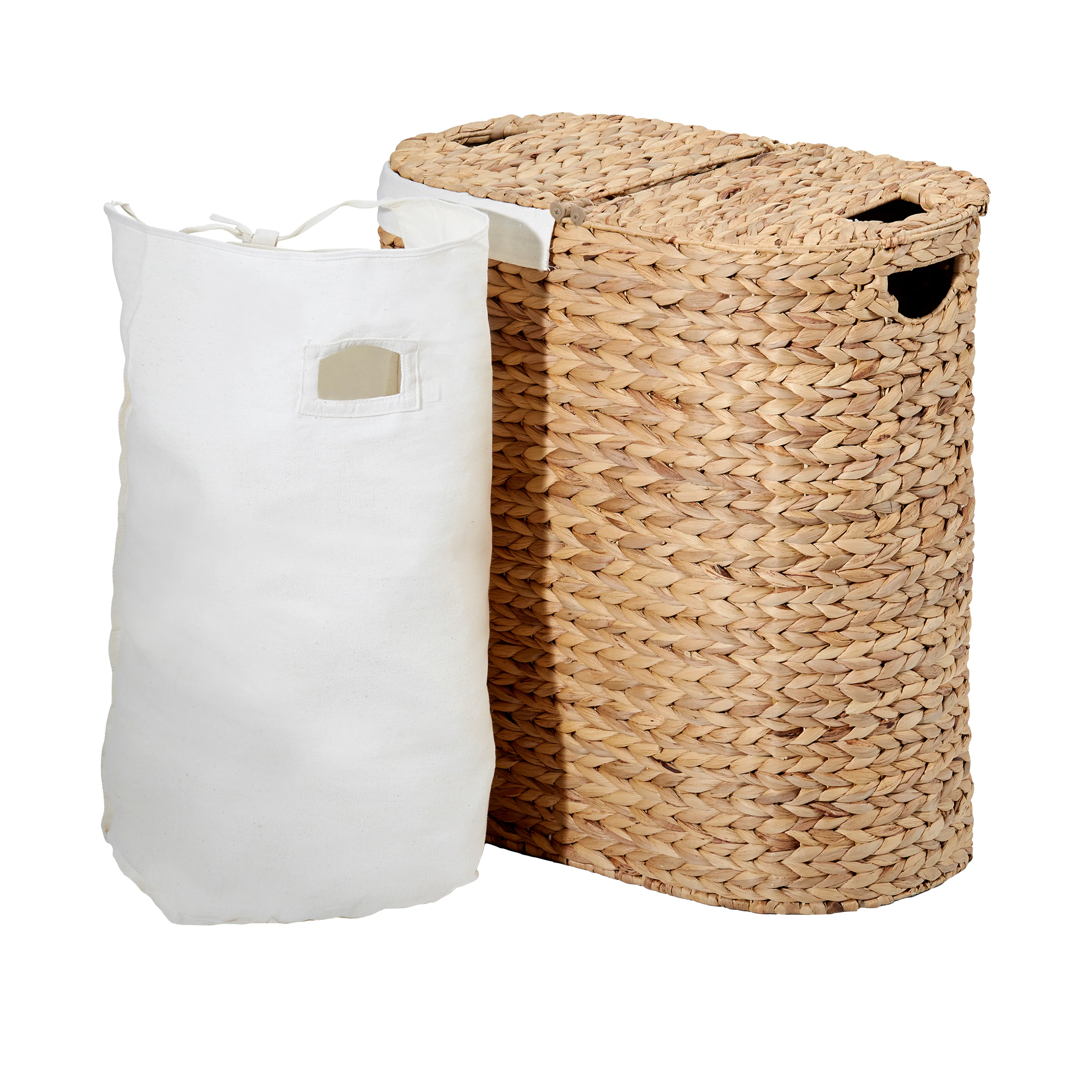 Natural Water Hyacinth Handwoven Lidded Oval Double Laundry Hamper - Image 6
