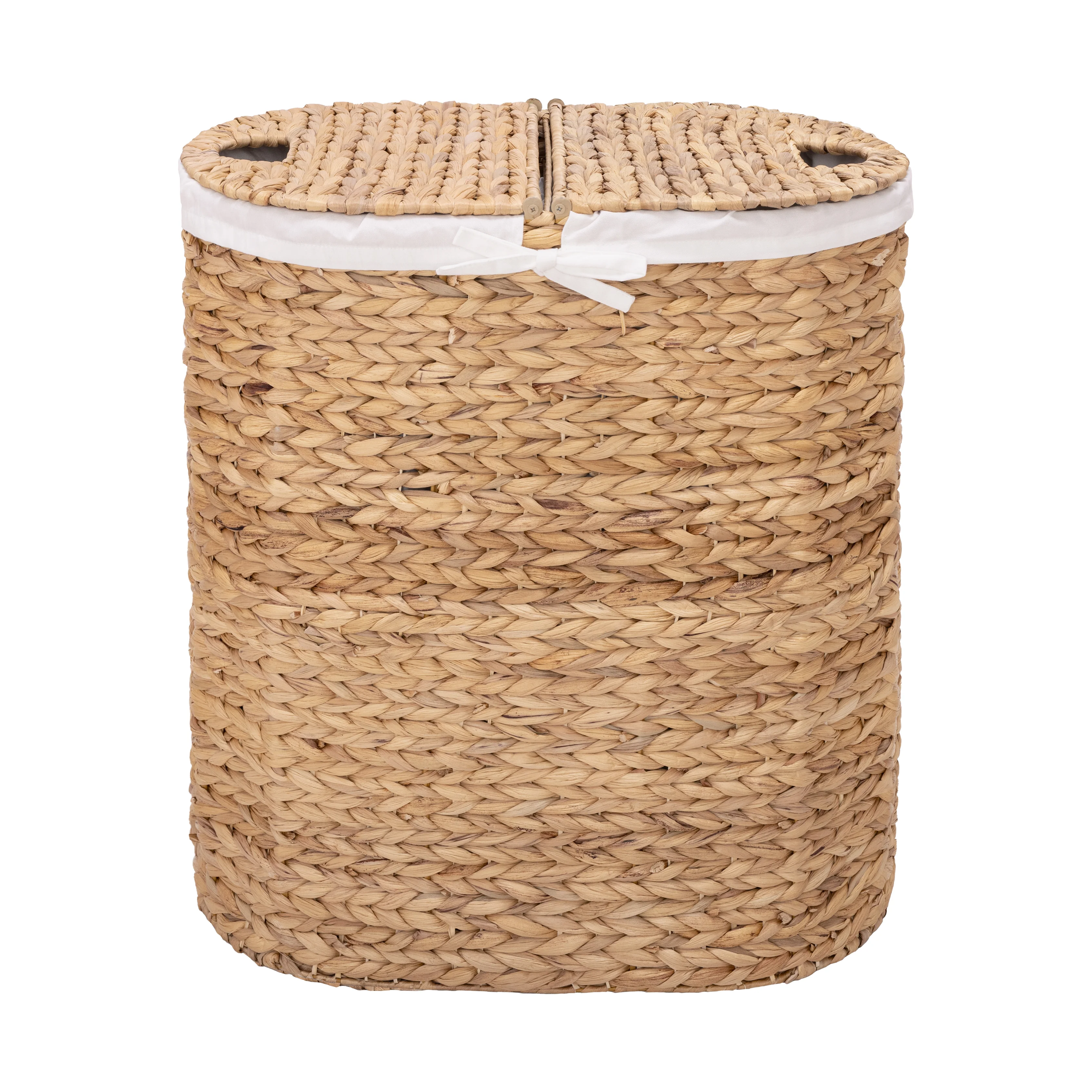 Natural Water Hyacinth Handwoven Lidded Oval Double Laundry Hamper - Image 8
