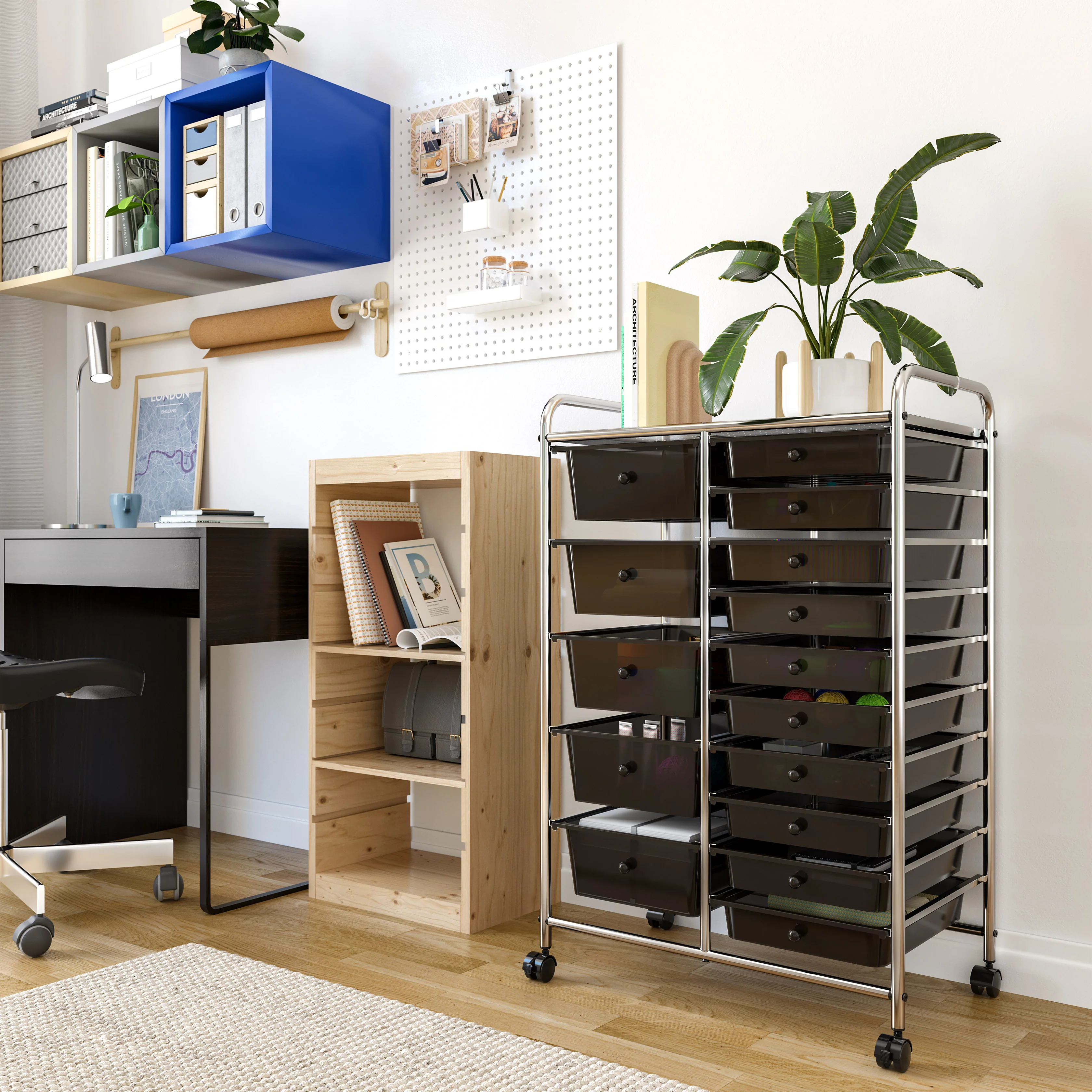 15-Drawer Rolling Organizer Cart, Black - Image 3