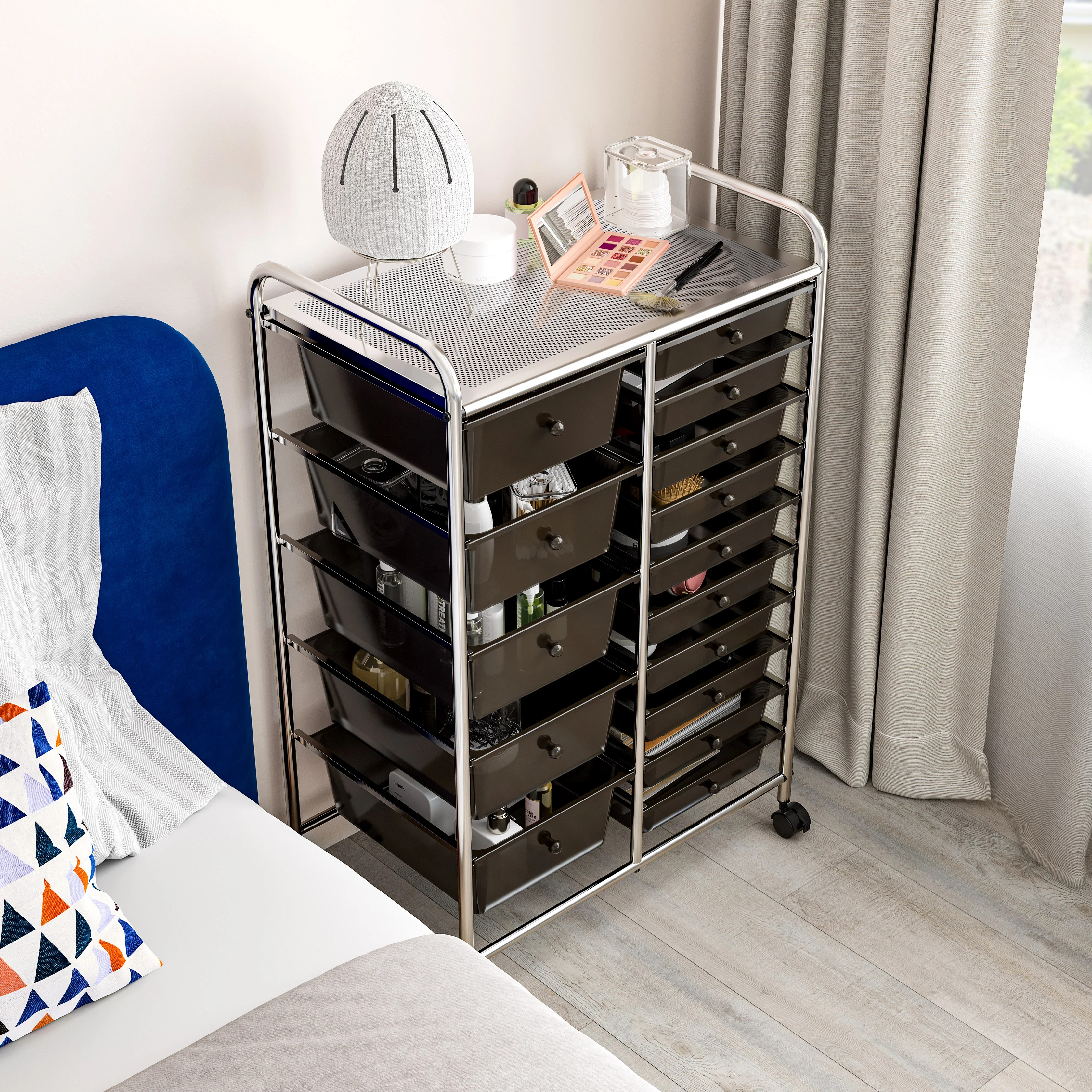 15-Drawer Rolling Organizer Cart, Black - Image 6