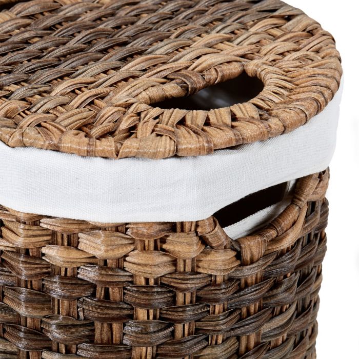 Handwoven Lidded Oval Double Laundry Hamper, Mocha Brown - Image 4