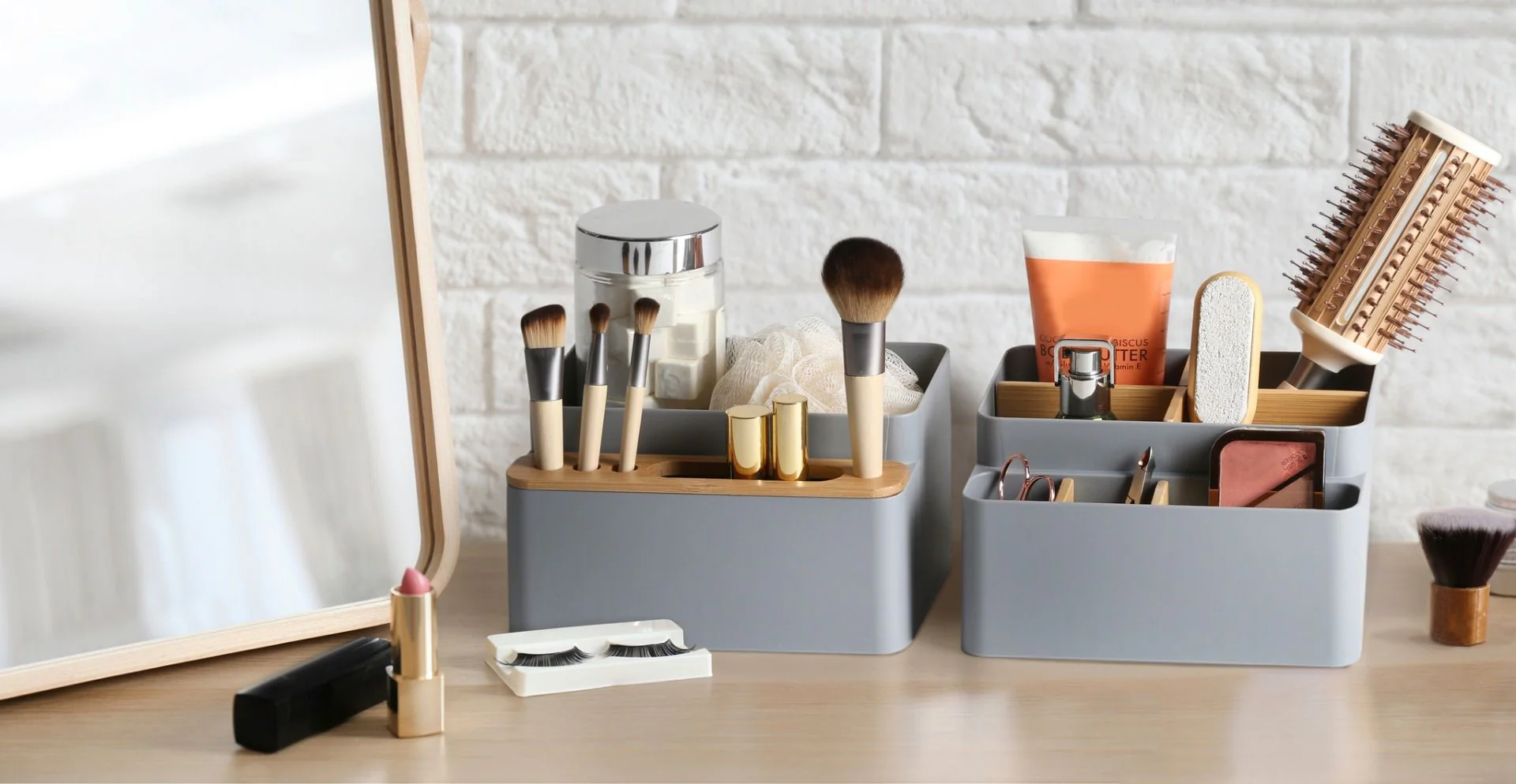 2-Piece Bamboo Caddy Set, Gray - Image 7