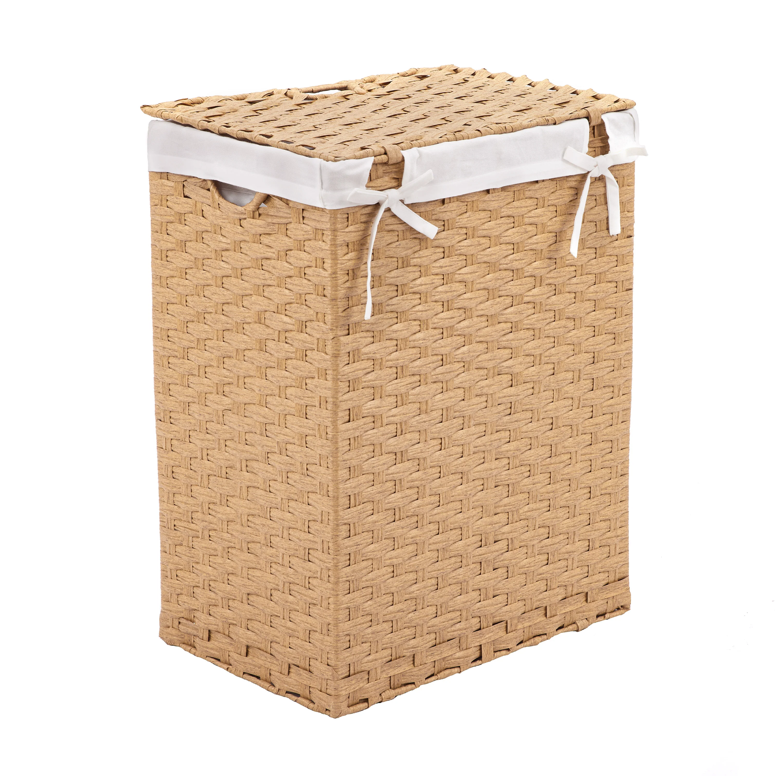 Handwoven Lidded Laundry Hamper, Tan - Image 7