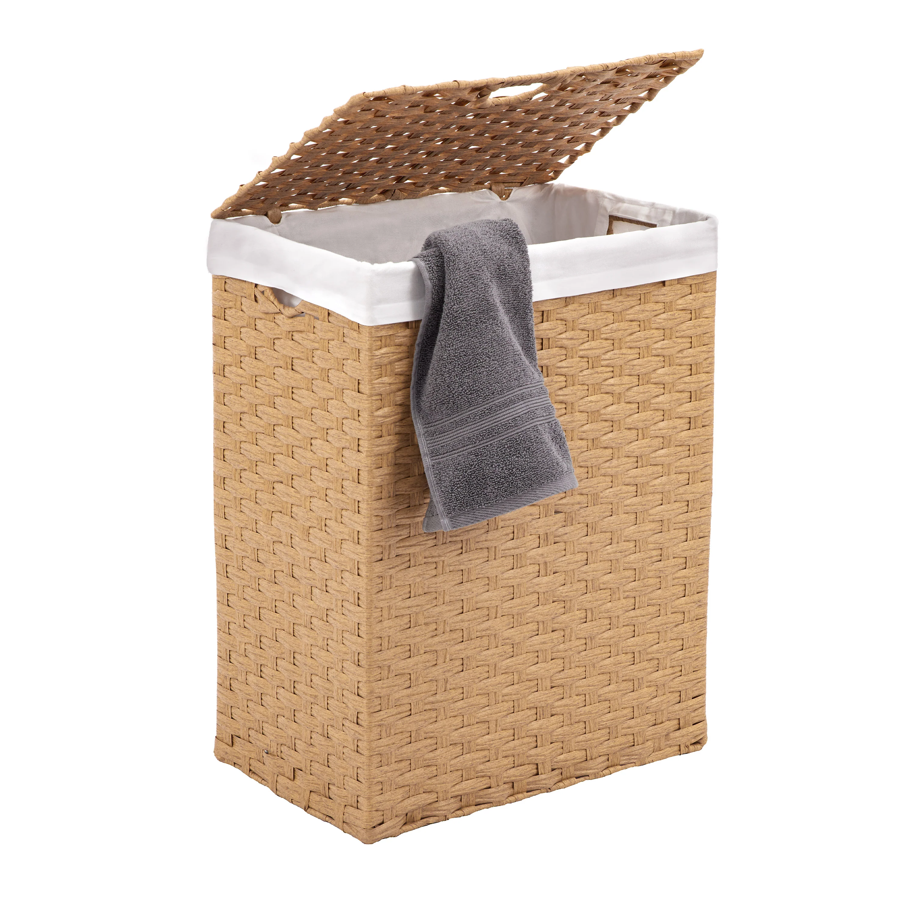Handwoven Lidded Laundry Hamper, Tan - Image 8