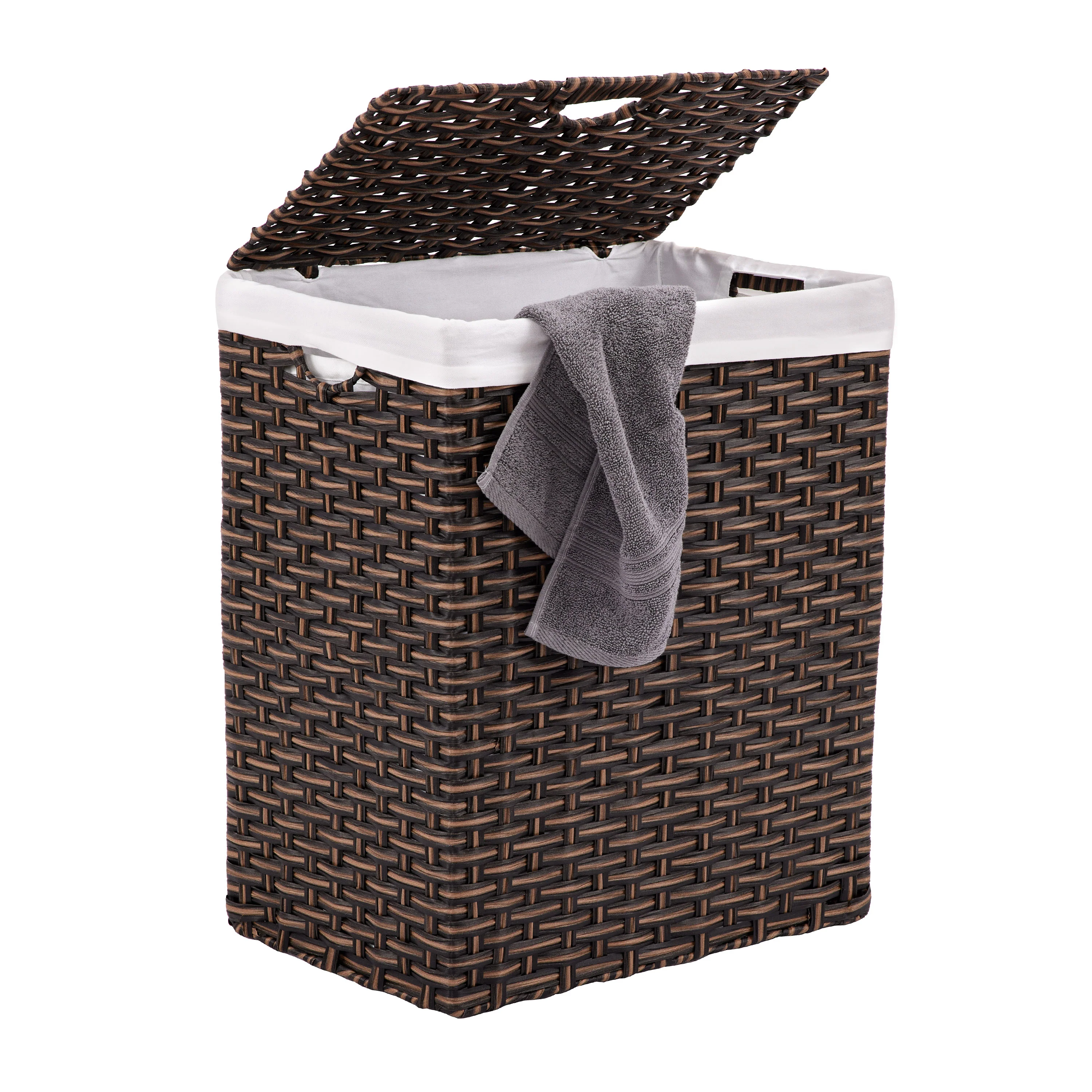 Handwoven Lidded Laundry Hamper, Mocha Brown - Image 7