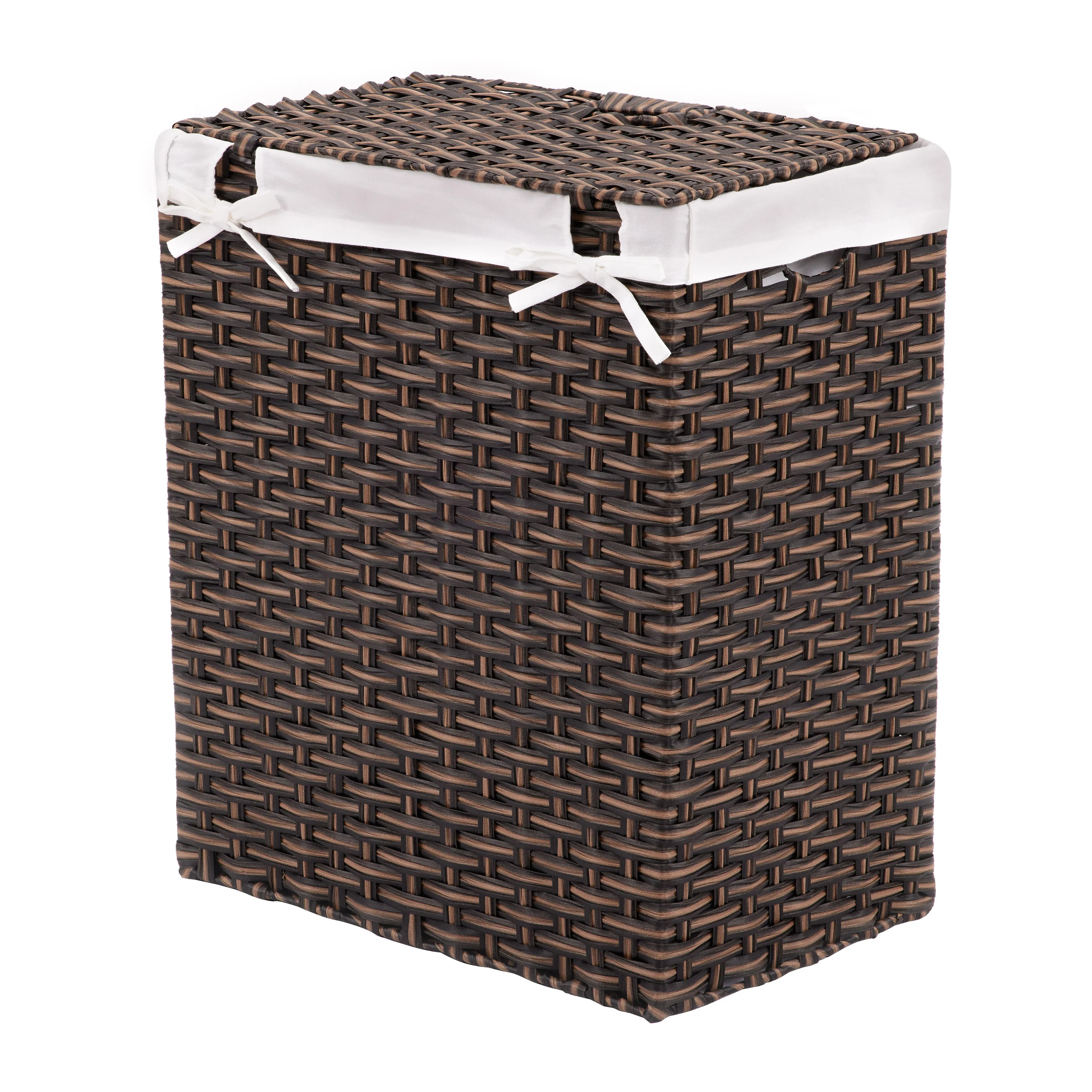 Handwoven Lidded Laundry Hamper, Mocha Brown - Image 8