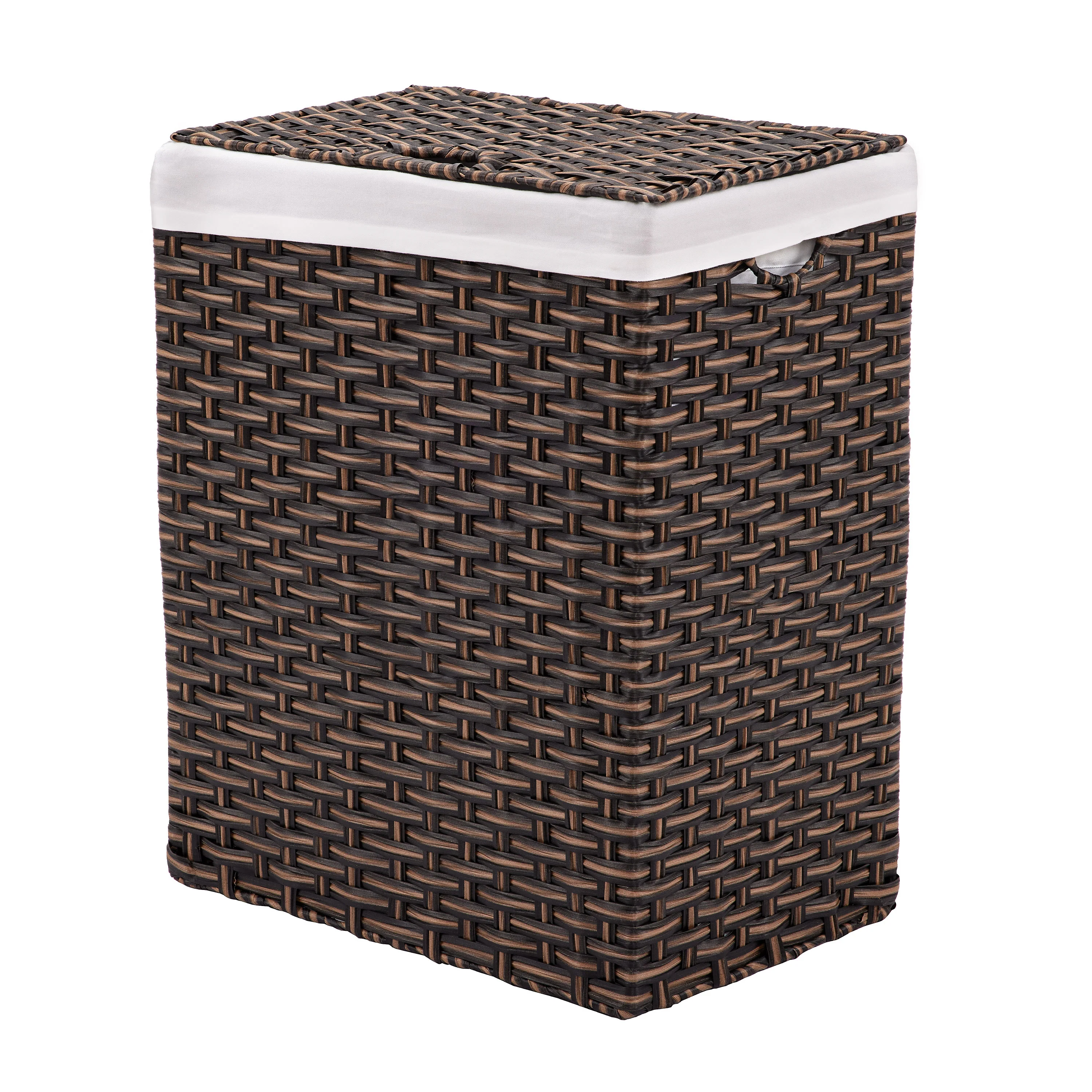 Handwoven Lidded Laundry Hamper, Mocha Brown - Image 9
